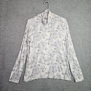 White House Black Market Women's Size M Gray Floral Cowl Neck Long Sleeve Top
